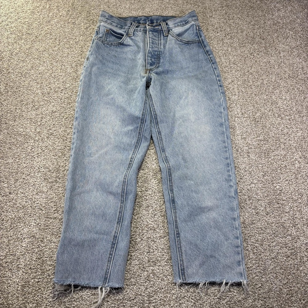 J. Galt Mom Jeans Womens S Blue Light Wash High Rise Raw Hem Crop Denim 24x21